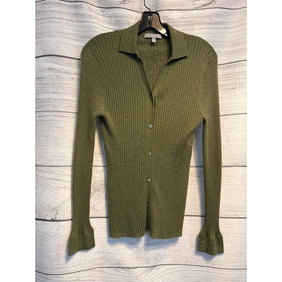 Neiman Marcus Cashmere Collection Ribbed Button-Down Cardigan Size M - Picture 1 of 4